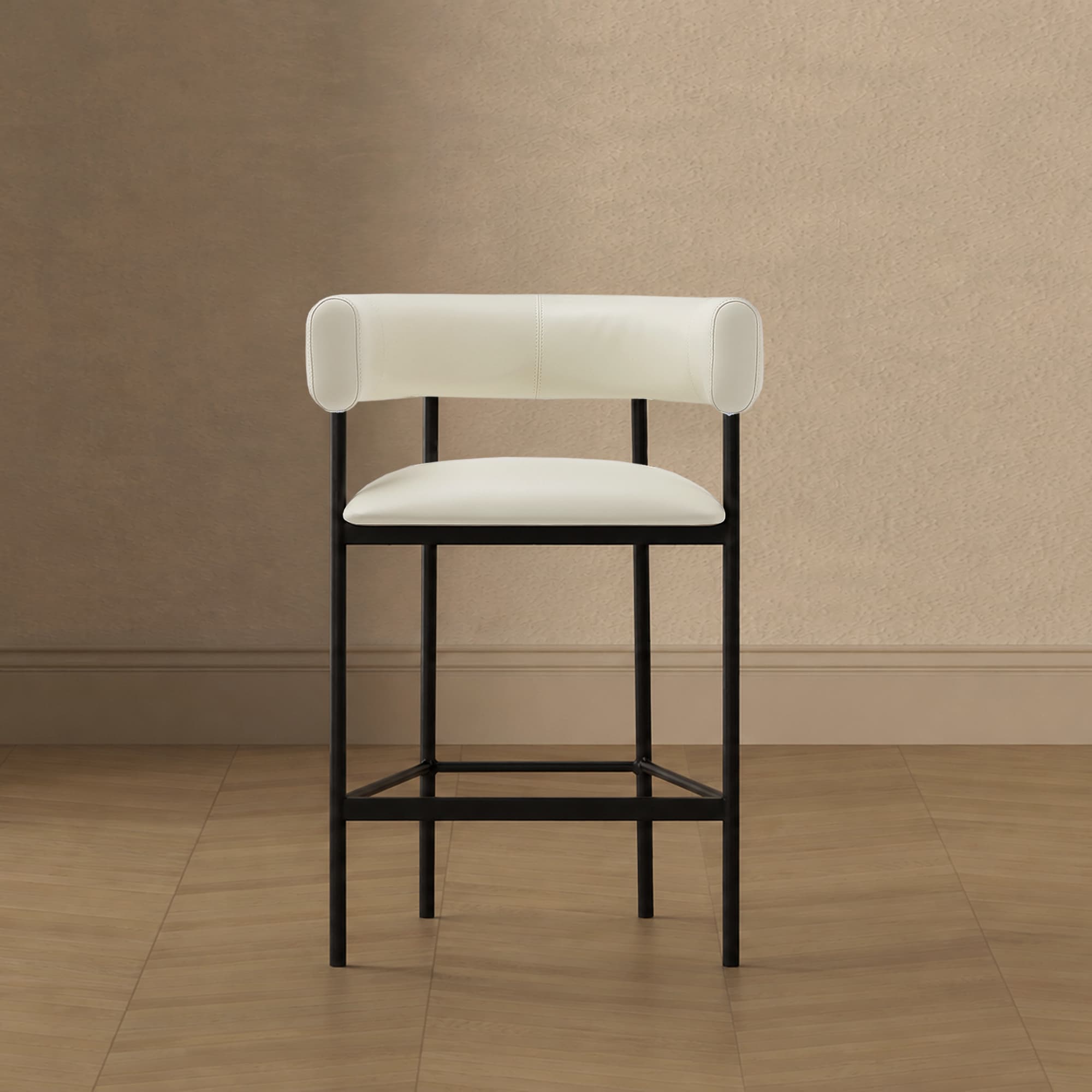 Onda Metal Vegan Leather Counter Stool in Ivory