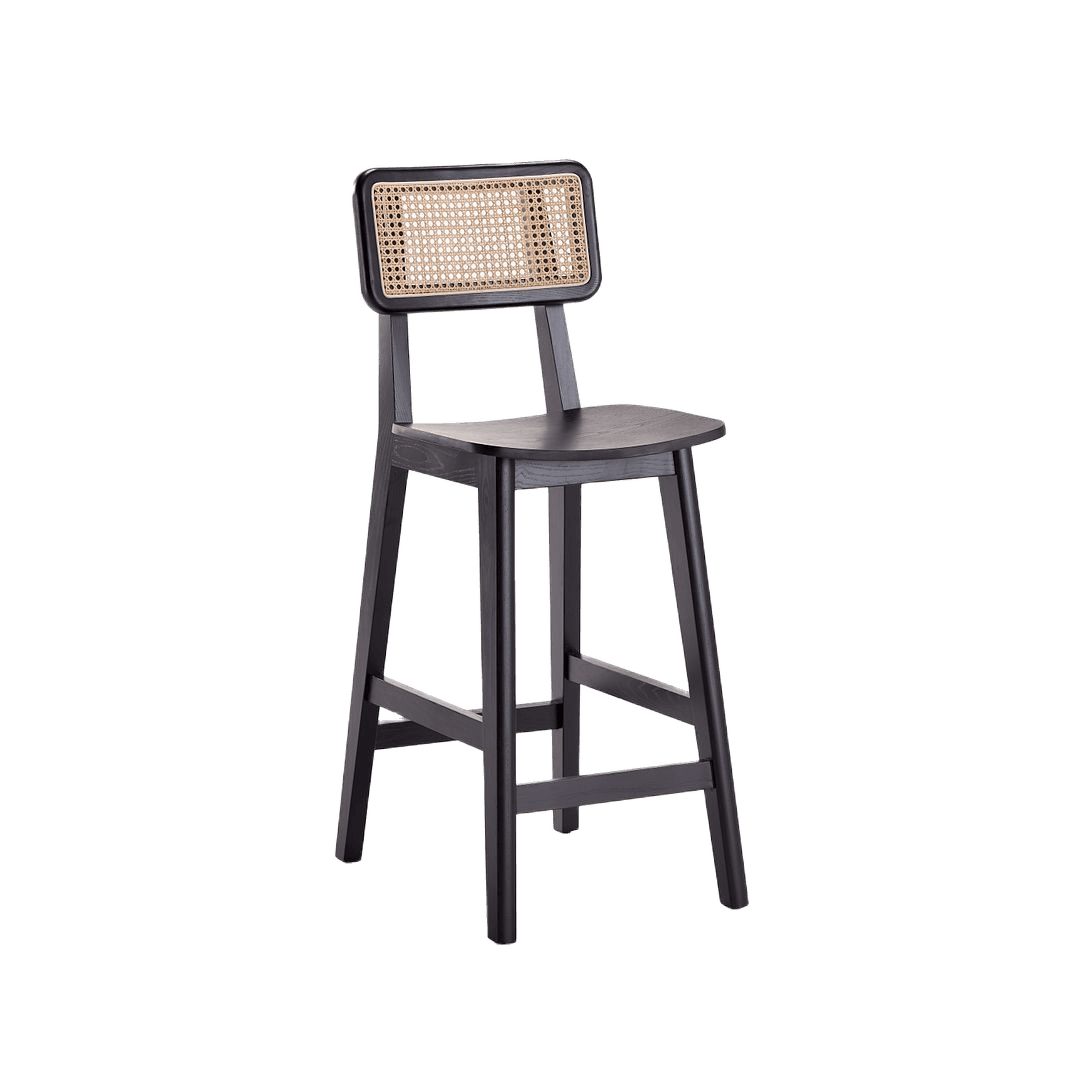 Versailles Cane Back Wood Counter Stool in Black and Natural