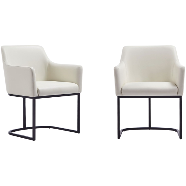 Modern Serena Dining Armchair Upholstered in Leatherette with Steel Legs in Cream - Set of 2