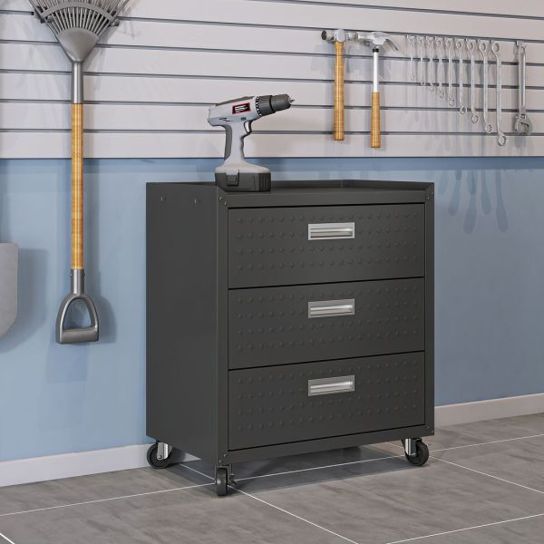 Fortress 30" Garage Rolling Cabinet in Charcoal Grey (3-Drawer)