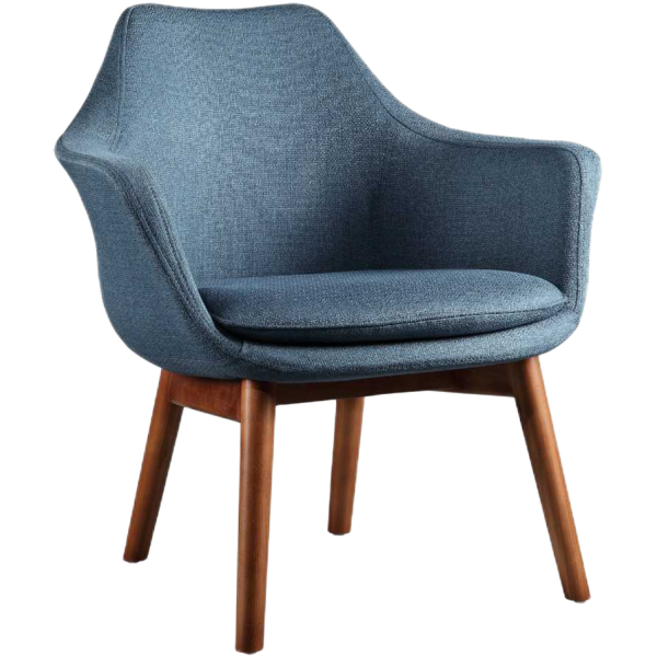 Cronkite Blue and Walnut Twill Accent Chair