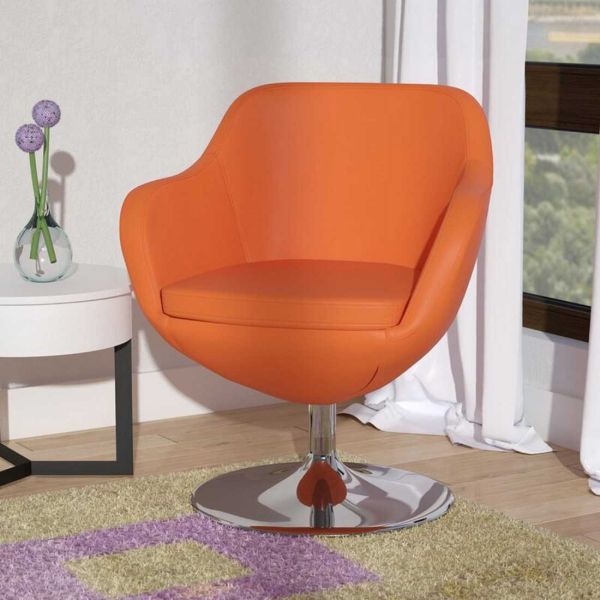 Caisson Upholstered Swivel Lounge Chair in Orange