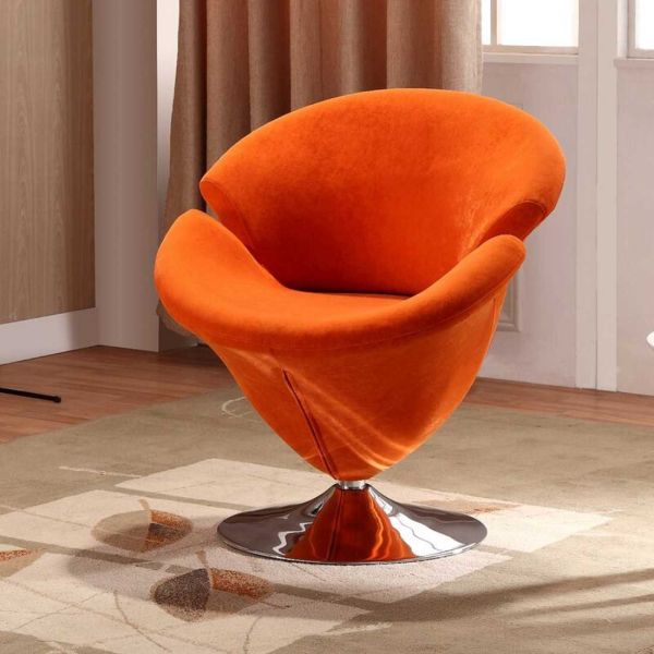 Tulip Velvet Swivel Lounge Chair in Orange