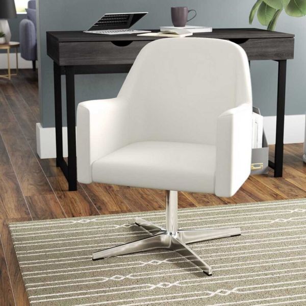Pelo Vegan Leather Swivel Lounge Chair in White