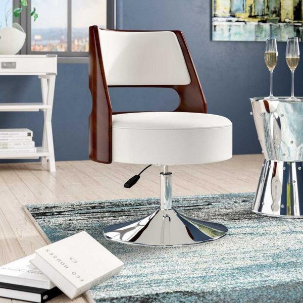 Salon Vegan Leather Swivel Lounge Chair in White