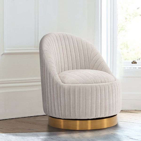 Leela Chenille Swivel Lounge Chair in Cream