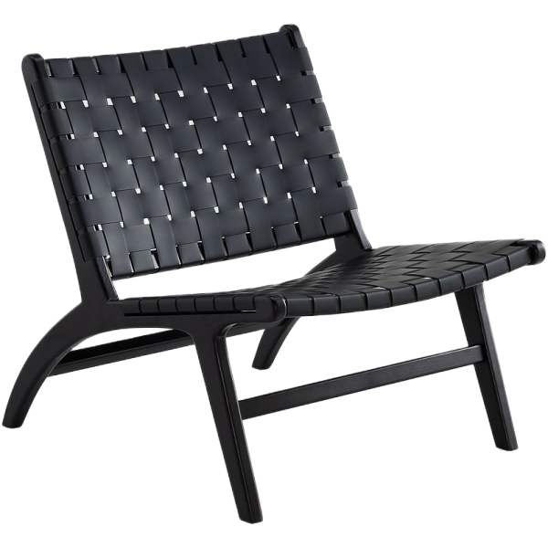 Maintenon Wood Vegan Leather Lounge Chair in Black