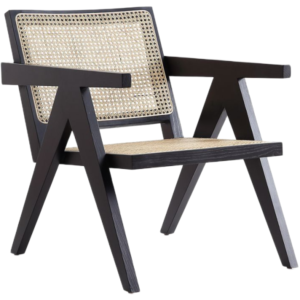 Hamlet Cane Back Wood Armchair in Black and Natural