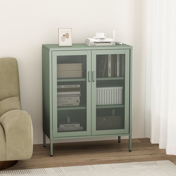 Amelia 32" Metal Accent Cabinet in Sage Green
