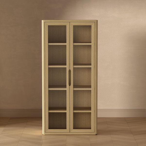 Rivington Tall Glass Door Display Cabinet in Natural Oak