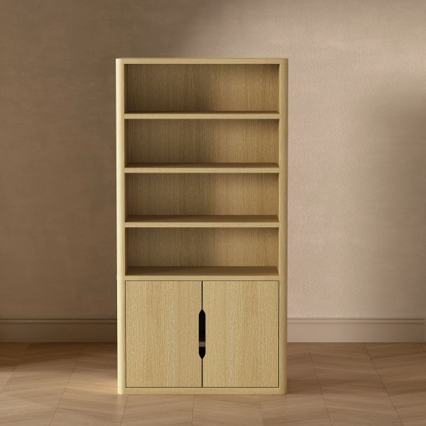Rivington Bookcase with Lower Storage Cabinet in Natural Oak