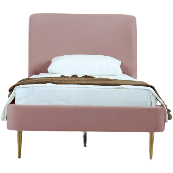 Heather Upholstered Velvet Twin Bed in Blush and Gold