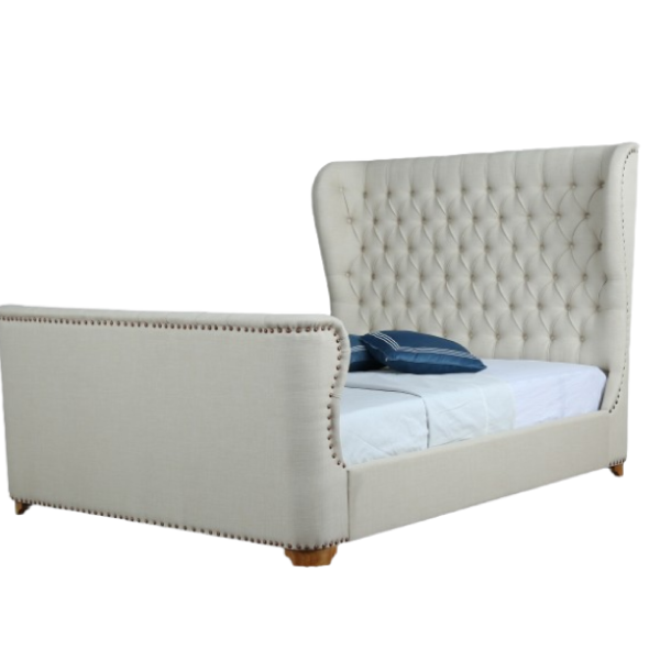 Lola Upholstered Linen Weave Full Bed in Ivory