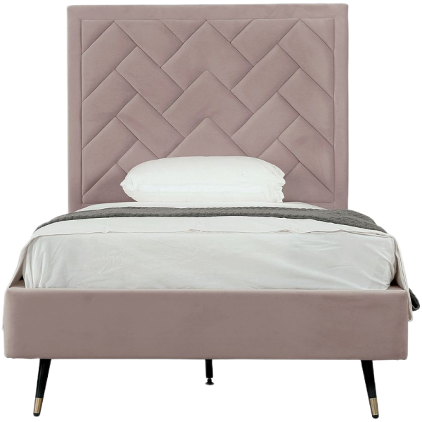 Crosby Modern 44" Upholstered Velvet Bedframe and Headboard in Blush