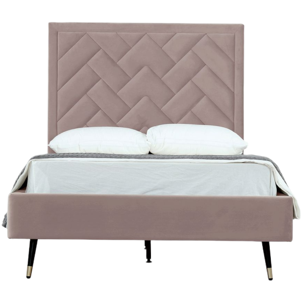 Crosby Modern 48" Upholstered Velvet Bedframe and Headboard in Blush