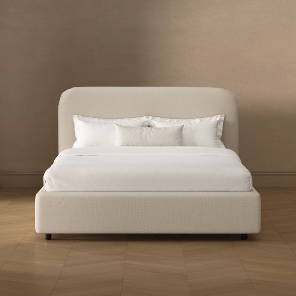 Flair Rounded Upholstered Queen Bed in Linen
