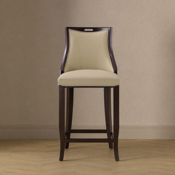 Emperor Wood Upholstered Barstool in Cream