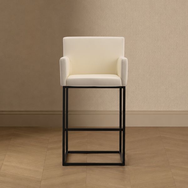 Ambassador Metal Upholstered Barstool in Cream