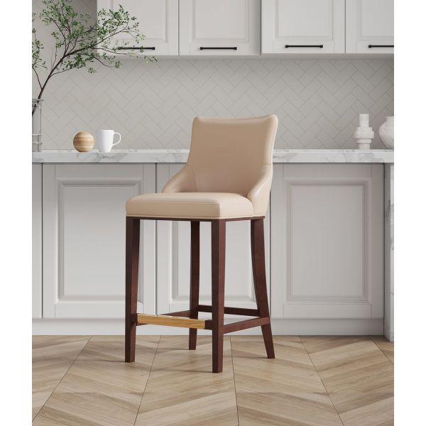 Shubert Wood Upholstered Barstool in Tan