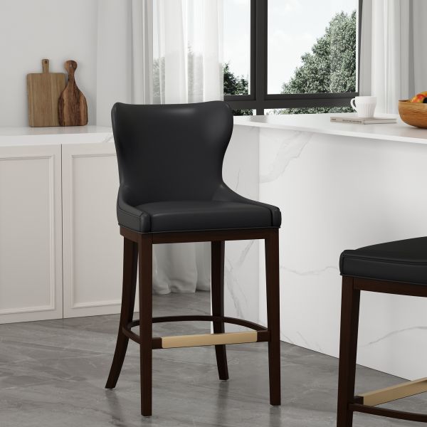Blair Wood Upholstered Barstool in Black