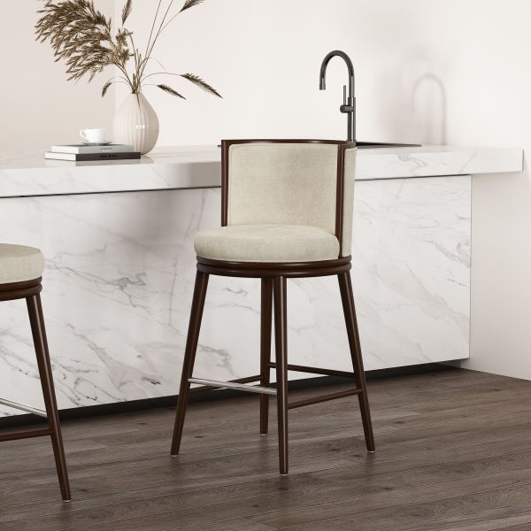 Evalyn Wood Upholstered Barstool in Cream