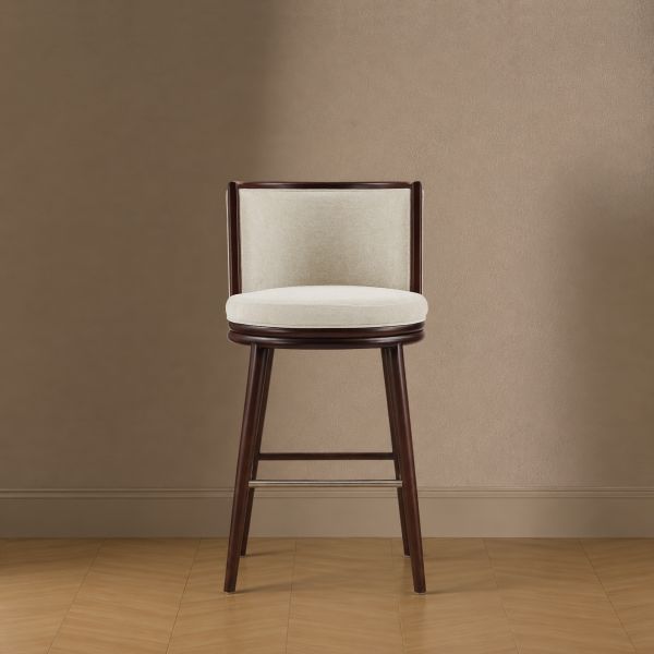 Evalyn Wood Upholstered Barstool in Cream