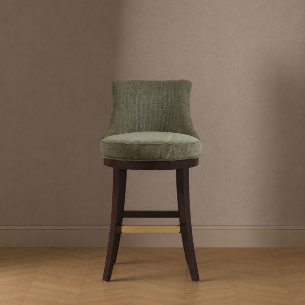 Lucia Wood Upholstered Chenille Barstool in Leaf Green