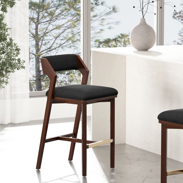 Patricia Wood Upholstered Barstool in Black