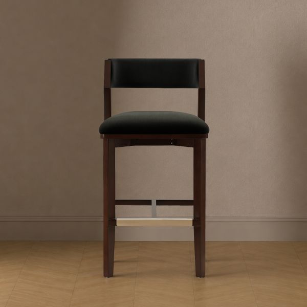 Patricia Wood Upholstered Barstool in Black