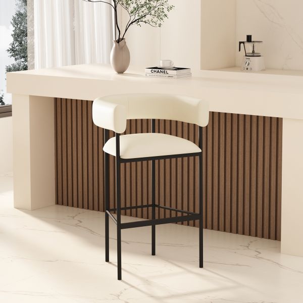 Onda Metal Upholstered Vegan Leather Barstool in Ivory