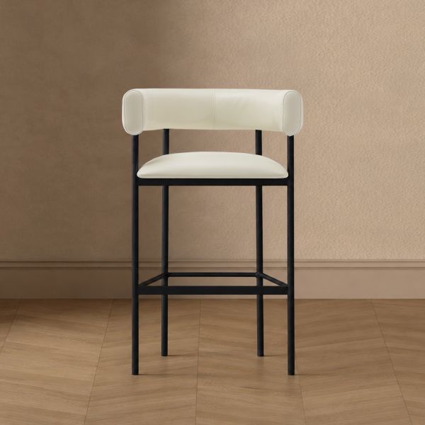 Onda Metal Upholstered Vegan Leather Barstool in Ivory