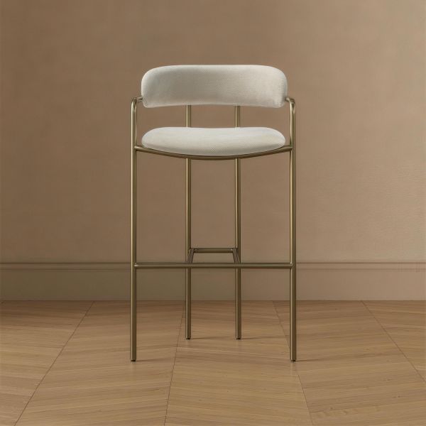 Serene Metal Upholstered Barstool in Alabaster