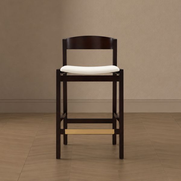 Klismos Wood Upholstered Counter Stool in Ivory