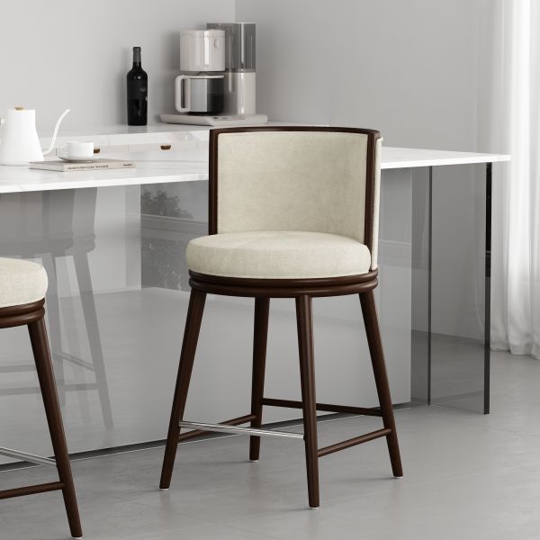 Evalyn Wood Upholstered Counter Stool in Cream