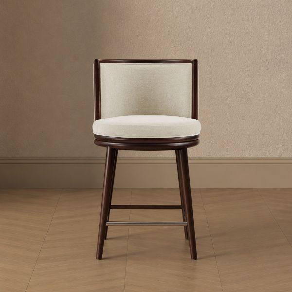 Evalyn Wood Upholstered Counter Stool in Cream