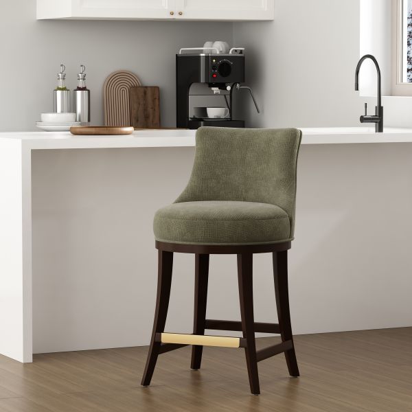 Lucia Wood Chenille Counter Stool in Leaf Green