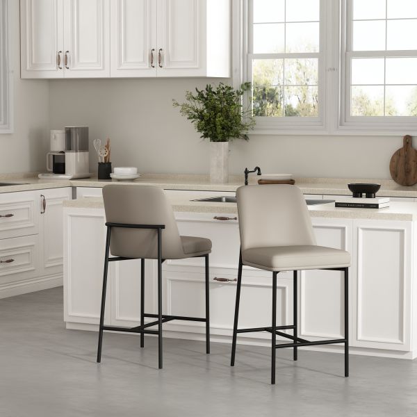 Loft Metal Vegan Leather Counter Stool in Stone Gray - Set of 2
