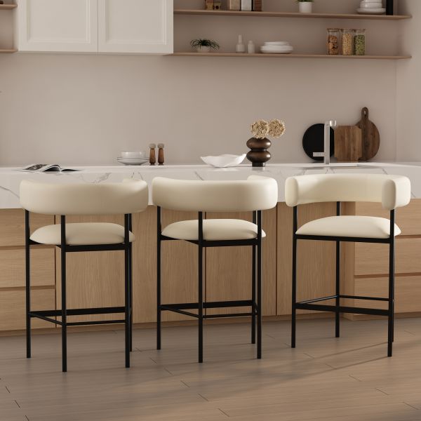 Onda Metal Vegan Leather Counter Stool in Ivory
