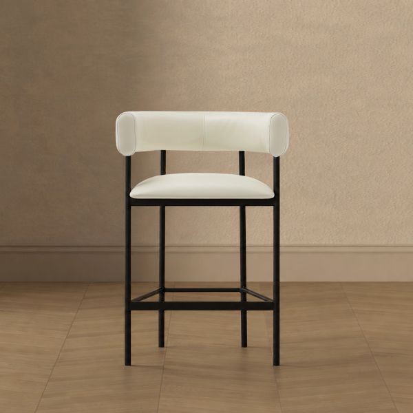 Onda Metal Vegan Leather Counter Stool in Ivory