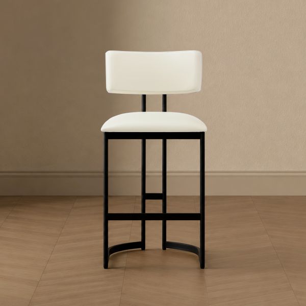Juno Metal Vegan Leather Counter Stool in Ivory