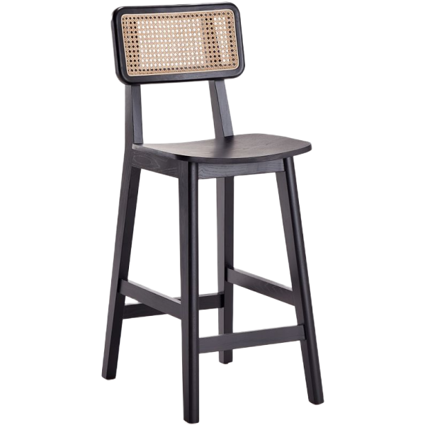 Versailles Cane Back Wood Counter Stool in Black and Natural