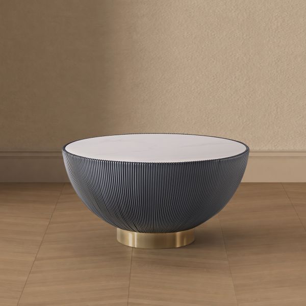Anderson Sintered Stone Top Upholstered Coffee Table in Weathered Grey