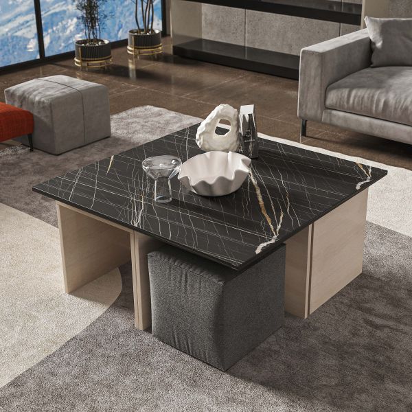 Haley End Table in Black Marble and White