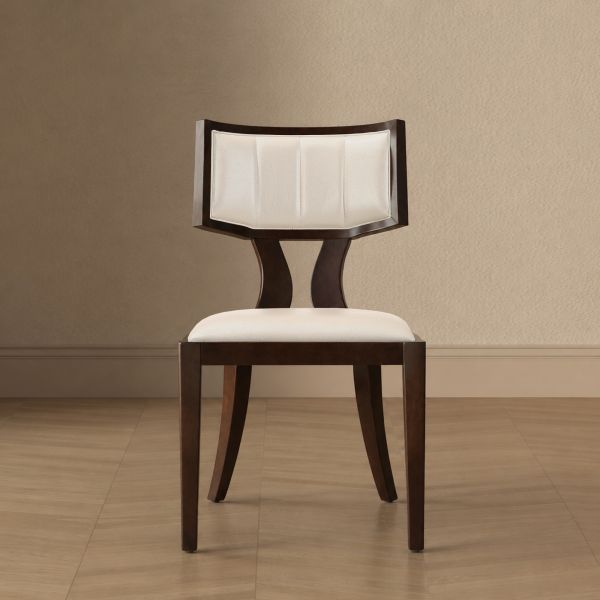 Pulitzer Wood Vegan Leather Dining Chair in Pearl White - Set of 2