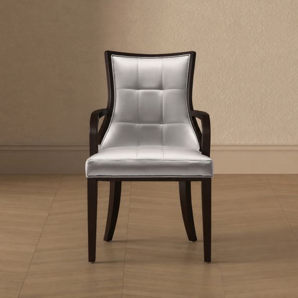 Fifth Avenue Wood Upholstered Accent Chair in Silver