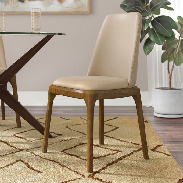 Courding Wood Vegan Leather Accent Chair in Tan