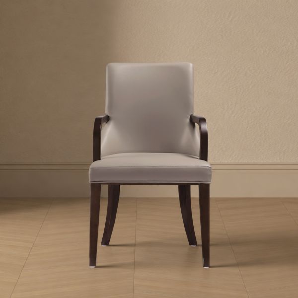 Shubert Wood Vegan Leather and Velvet Armchair in Light Grey