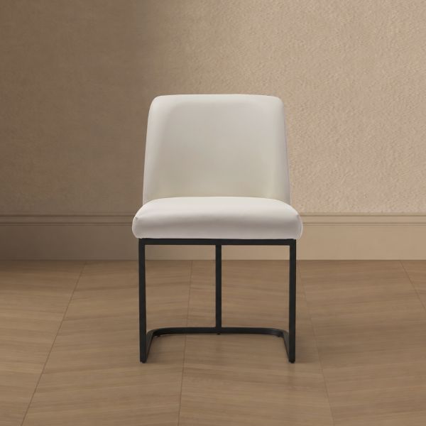 Serena Metal Vegan Leather Dining Chair in Ivory