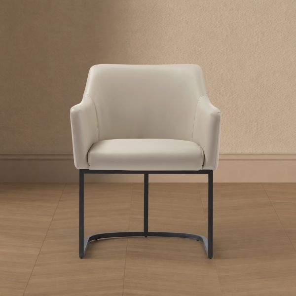 Modern Serena Dining Armchair Upholstered in Leatherette with Steel Legs in Cream