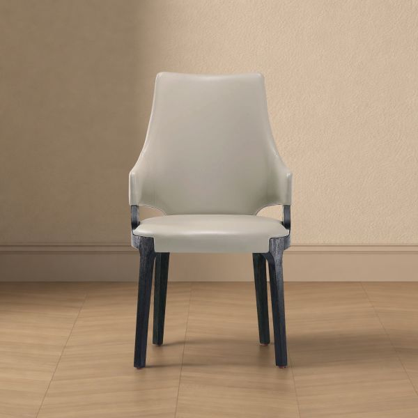 Kara Wood Upholstered Accent Chair in Light Grey